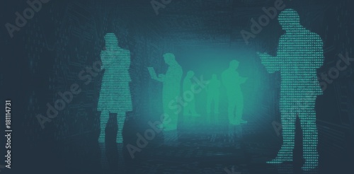 Shiny silhouettes on blue background