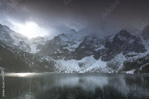 Beautiful winter in Tatra mountains at Eye of the Sea lake, Poland
