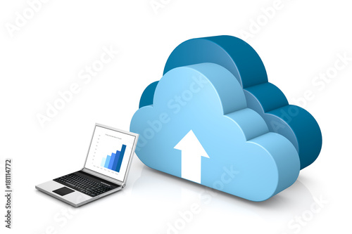 3d data cloud and laptops on white