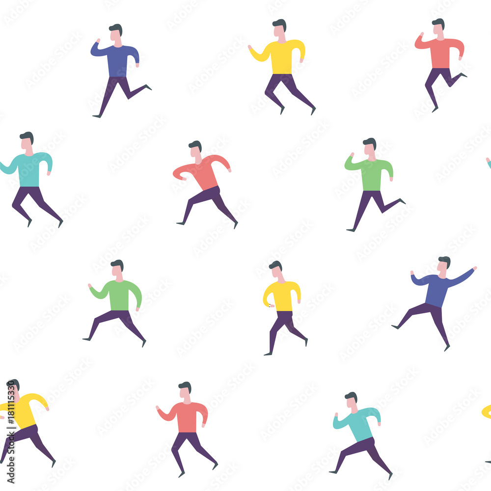 Running people. Hurry late man, sport activities. Vector seamless wrapping template. Running people. Hurry late man, sport activities. Vector seamless wrapping template.