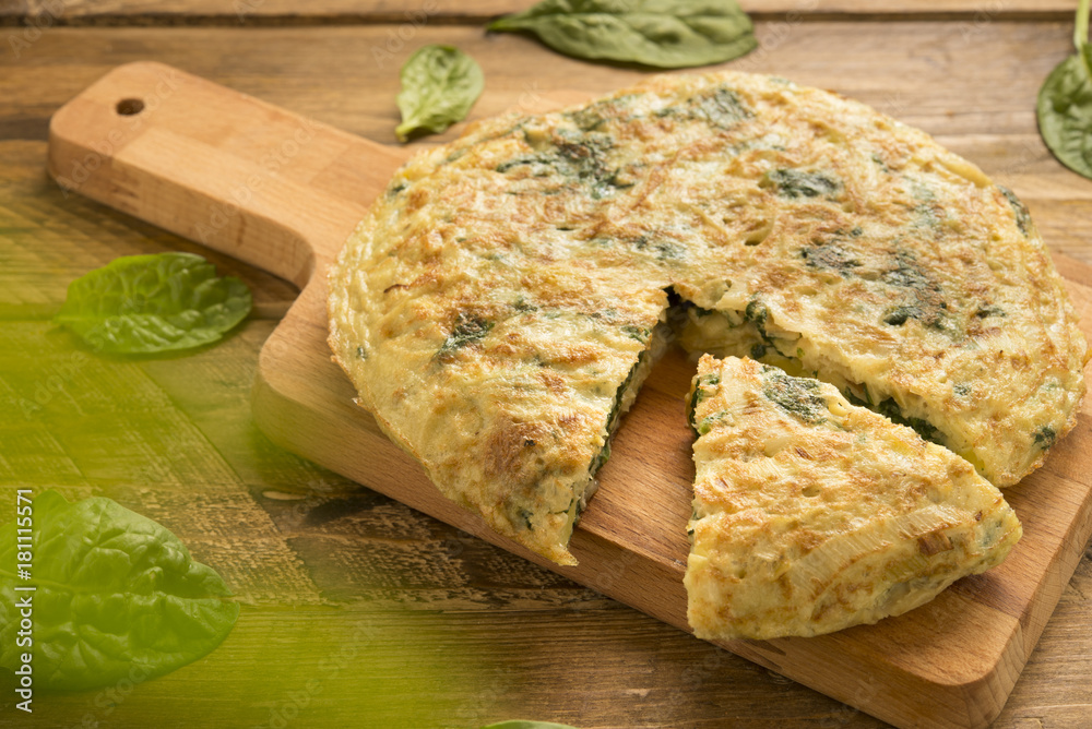 Omelette of spinach and cheese and leek Omelette of spinach and cheese and leek