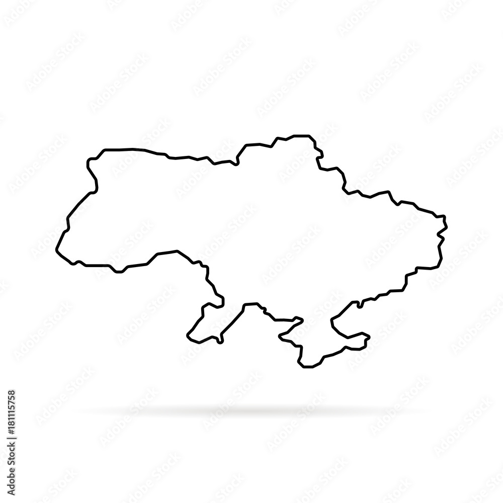thin line ukraine map with shadow