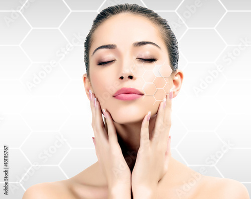 Beautiful girl with clean fresh skin, skin treatments concept