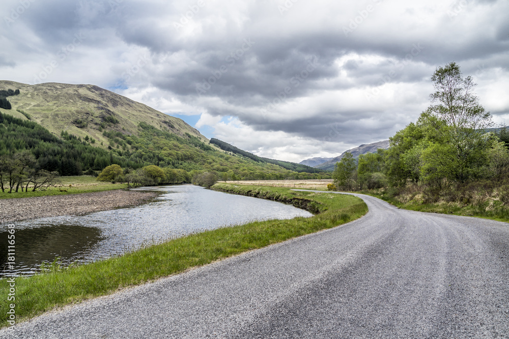 Single track road through the scottish highlands