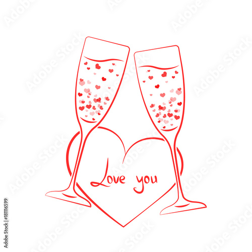 linear champagne glass hearts