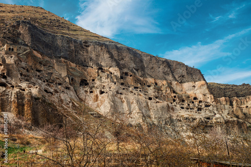 Panoramic view of Vardzia cave city-monastery in the Erusheti Mountain  Georgia