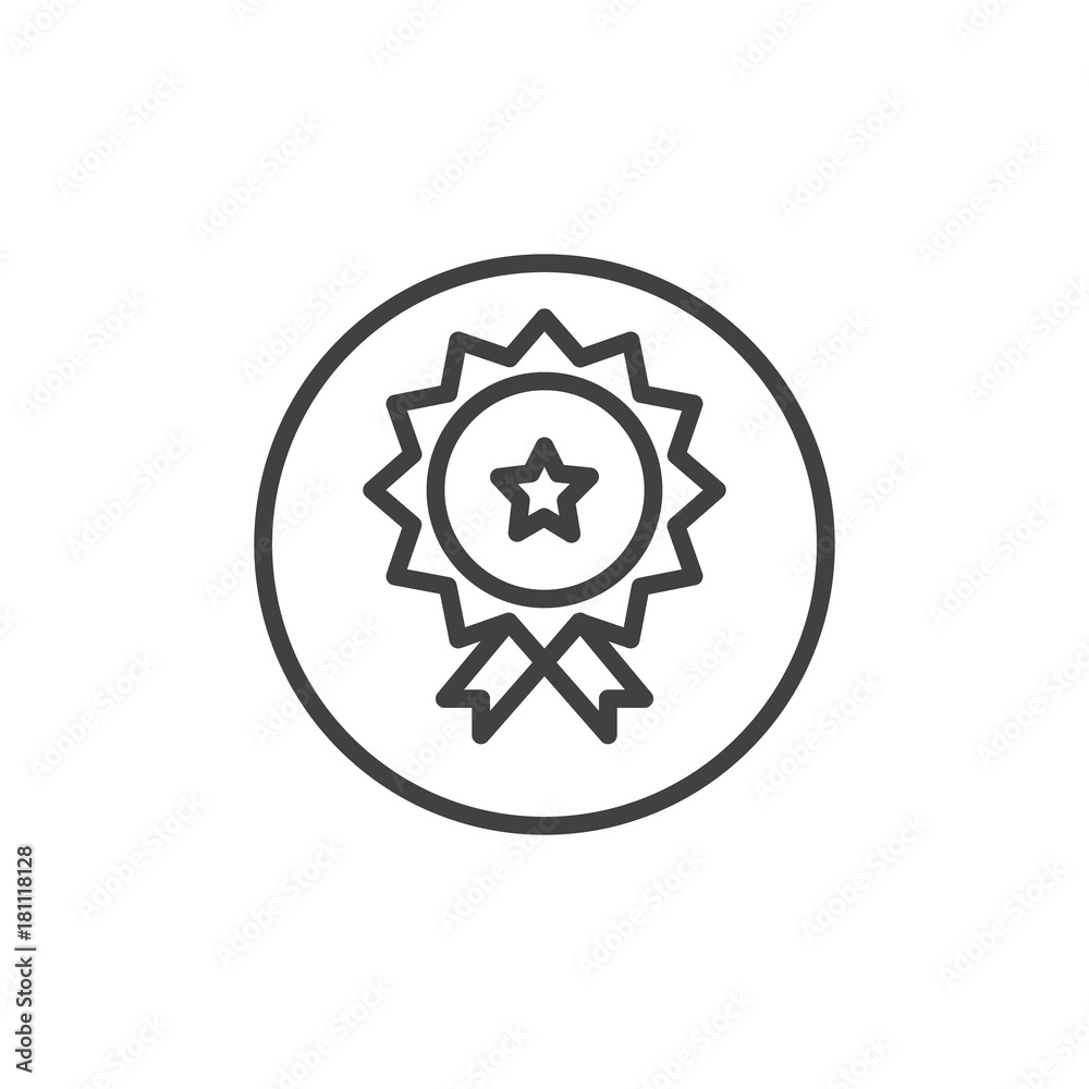 Winning award, prize, medal line icon, outline vector sign, linear style pictogram isolated on white. Badge with star symbol, logo illustration. Editable stroke Winning award, prize, medal line icon, outline vector sign, linear style pictogram isolated on white. Badge with star symbol, logo illustration. Editable stroke