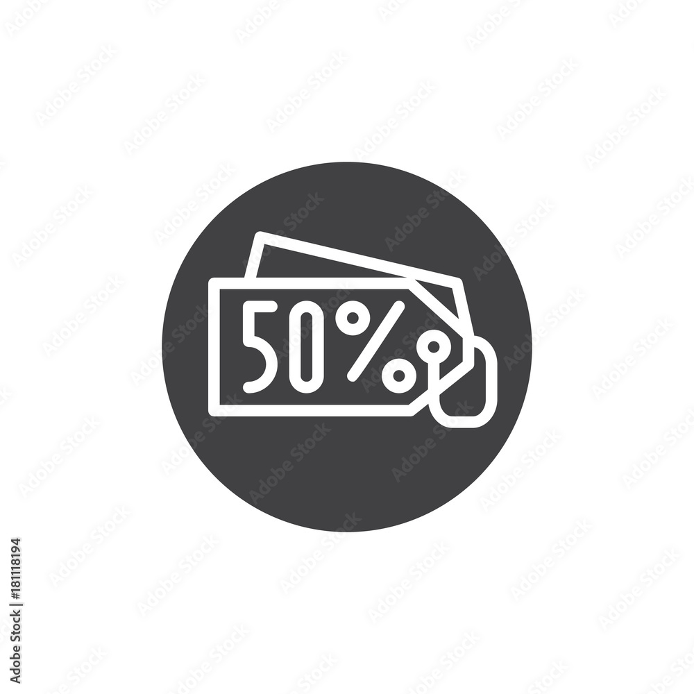 Fototapeta premium Discount sale price tag save 50 percent icon vector, filled flat sign, solid pictogram isolated on white. Symbol, logo illustration.