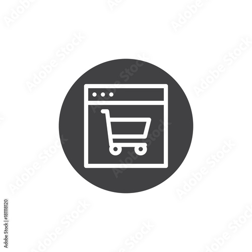 Web browser with shopping cart icon vector, filled flat sign, solid pictogram isolated on white. Online shop button symbol, logo illustration.