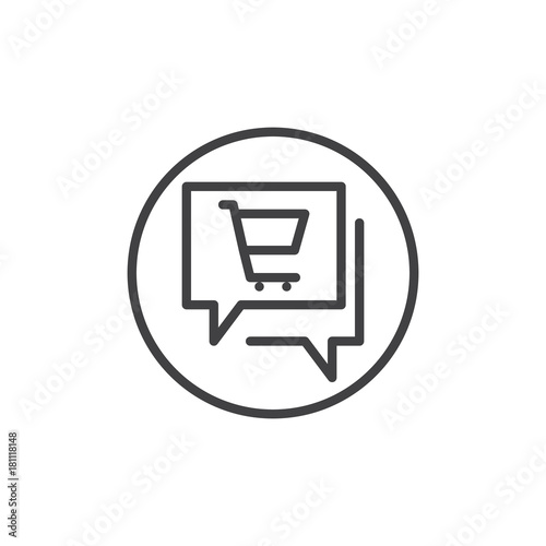 Speech bubbles with shopping cart line icon, outline vector sign, linear style pictogram isolated on white. Express online buying symbol, logo illustration. Editable stroke