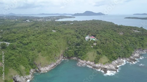 Sea shore of Phromthep Cape, small hotels, zoom in
