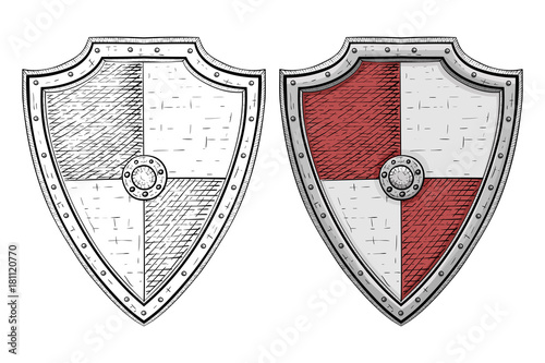 Viking shields. Hand drawn sketch isolated on white background