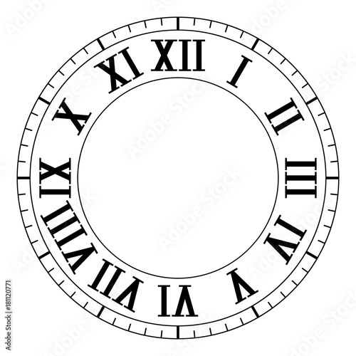 Clock face. Black blank clock with roman numerals