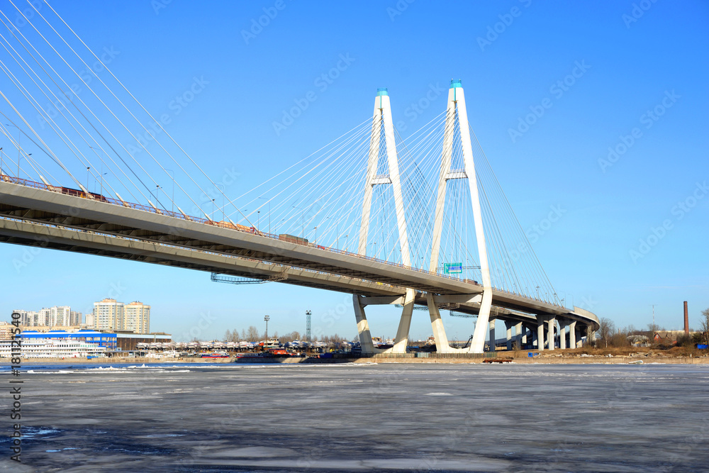 Obraz premium Cable stayed bridge at winter.