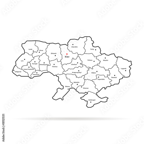 black thin line ukraine map regional centers