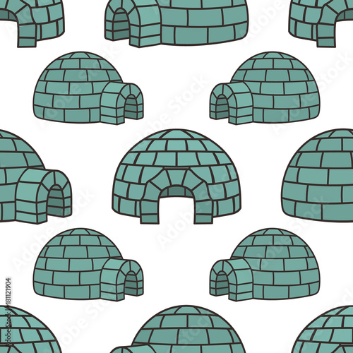 Ice house igloo vector color seamless pattern. House from ice blocks design for print. Winter dwelling of Eskimos, minimal style. Igloo realistic pattern in flat style. Pattern in northern style