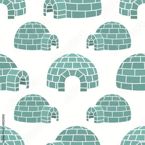 Ice house igloo vector color seamless pattern, isolated on white. House from ice blocks design for print. Winter dwelling of Eskimos, minimal style. Pattern in northern style