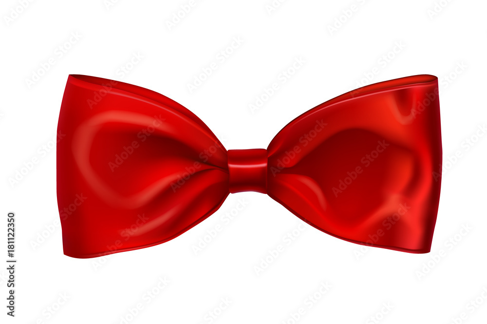 Realistic red bow isolated on white background. Ribbon bow for a holiday or gift design concept