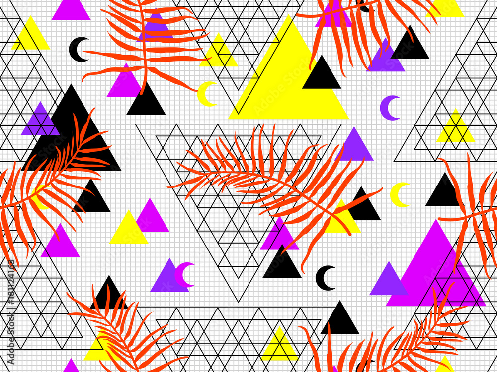 Seamless geometric pattern in retro 80s 90s style. Doodle geometric shapes. Abstract vector retro memphis design. Perfect for wallpapers, pattern fill, web background, surface texture, textile Seamless geometric pattern in retro 80s 90s style. Doodle geometric shapes. Abstract vector retro memphis design. Perfect for wallpapers, pattern fill, web background, surface texture, textile