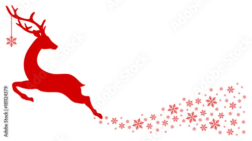 Red Snowflake Reindeer Flying With Snowflakes