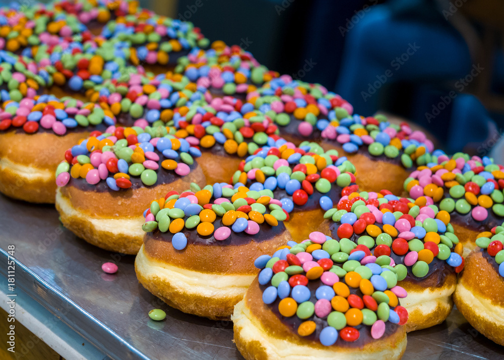 Fresh donuts  for Hanukkah  celebration. Selective focus.