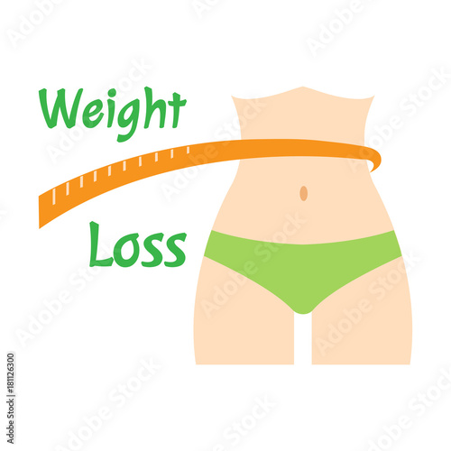 Colored woman silhouette with ruler. Weight loss. Vector illustration