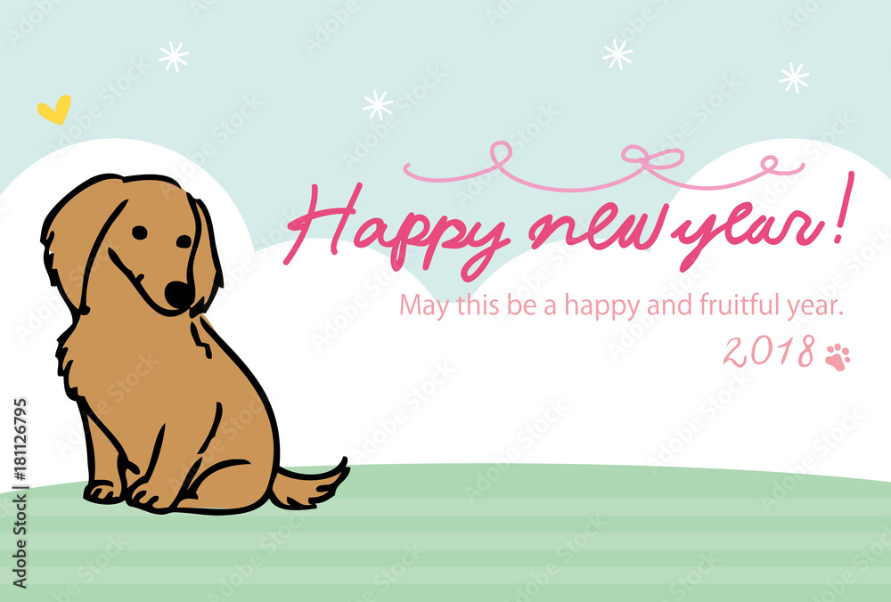 犬 年賀状 デザイン イラスト ミニチュアダックス Stock Vector Adobe Stock