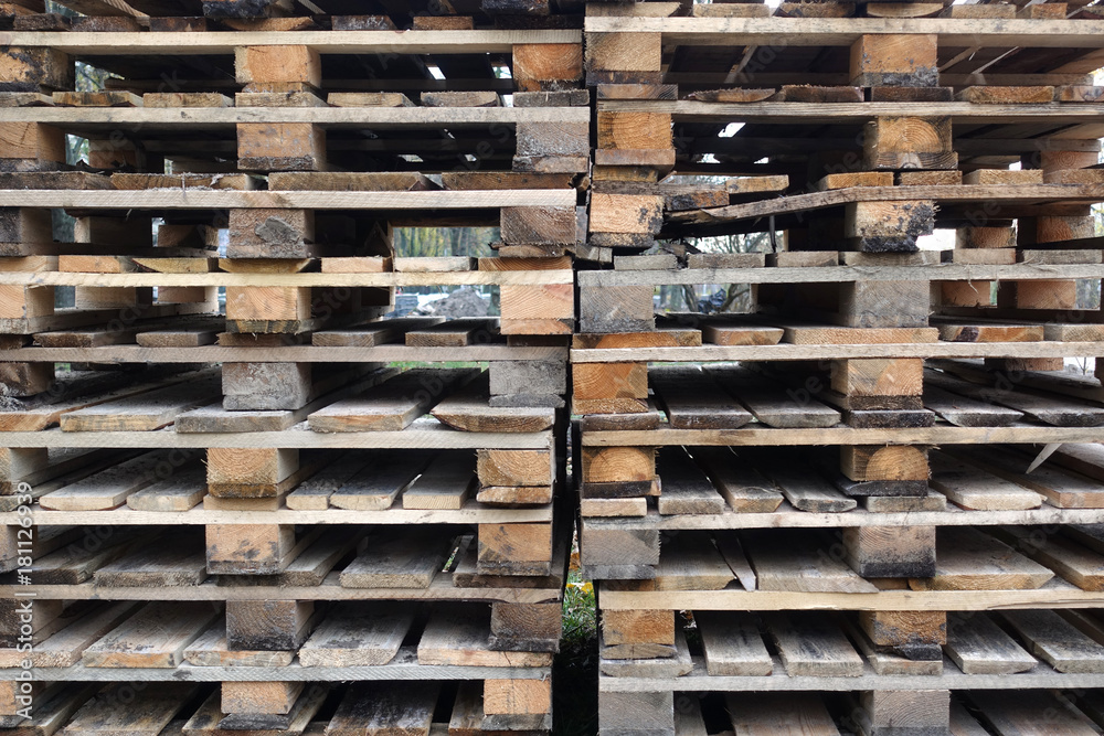 Old wooden pallets in a pile 