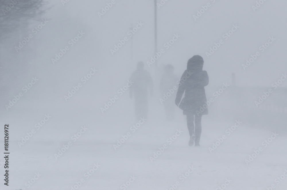 WINTER ATTACK - People walking through the blizzard
