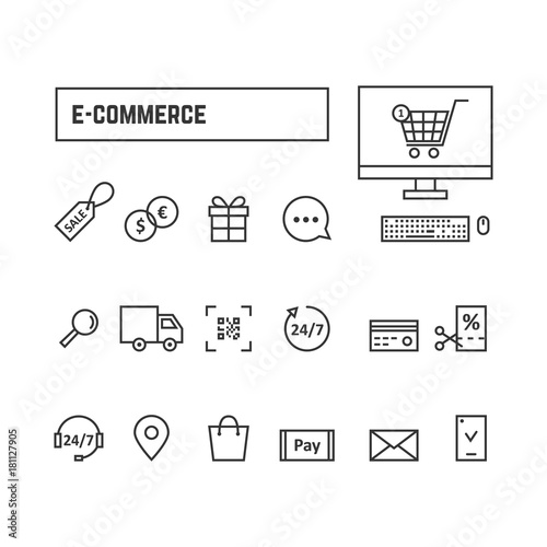 thin line black set icons online shopping