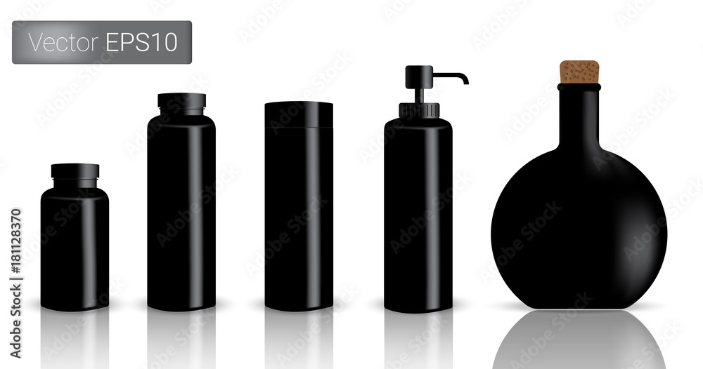 Black Bottles Set Background Illustration Black Bottles Set Background Illustration