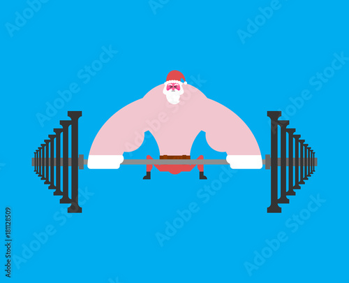 Strong Santa Claus deadlift with barbell. Christmas fitness. Powerful old man. Sport New Year Vector illustration