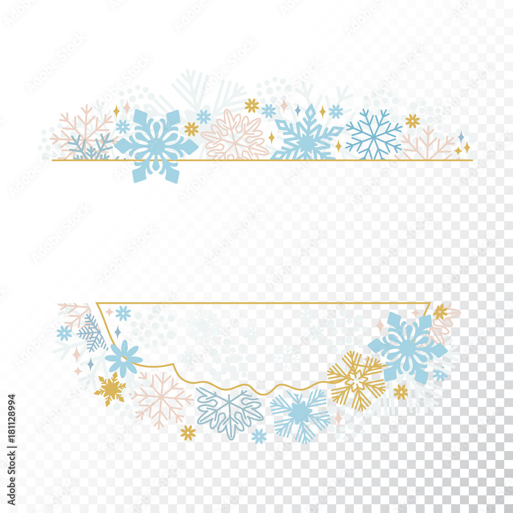 Snow flake frame on transparent background, Christmas design for invitation, greeting card. Vector illustration, merry xmas snowflake framework