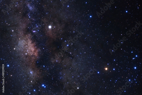 Milky way galaxy with stars and space dust in the universe  Long exposure photograph  with grain.