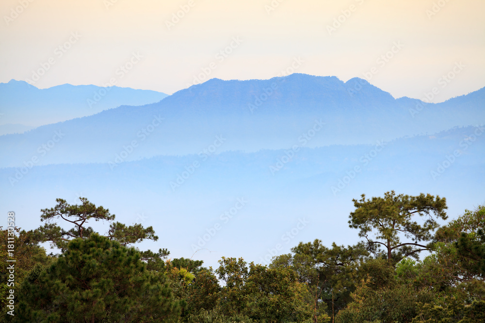 Landscape high mountain sunrise  at Phu Hin Rong kla National Park, Phitsanulok in Thailand