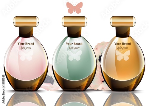 Women perfume bottles set collection. Realistic Vector Product packaging designs