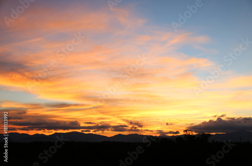 Yellow gold sky evening In tropical countries summer