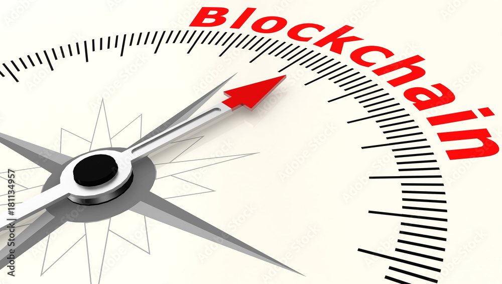 Compass with arrow pointing to the word Blockchain Compass with arrow pointing to the word Blockchain