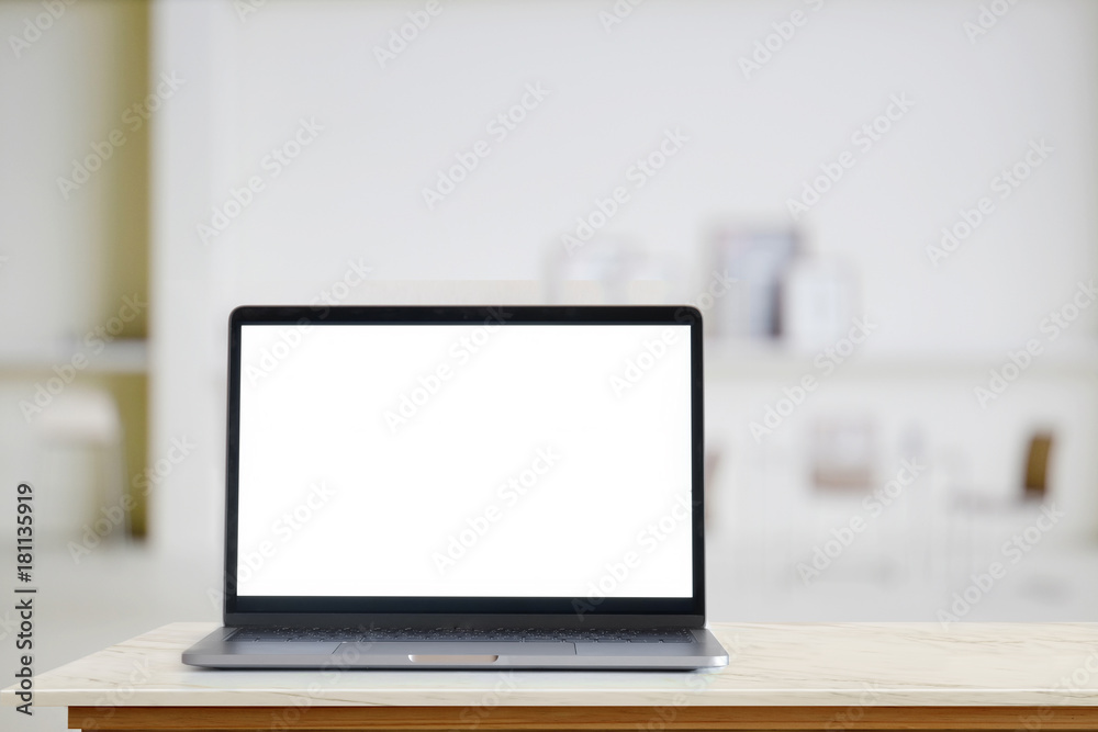 Mock up Laptop : Creative designer desktop with blank white laptop. Blank screen for graphics display montage. Mock up Laptop : Creative designer desktop with blank white laptop. Blank screen for graphics display montage.