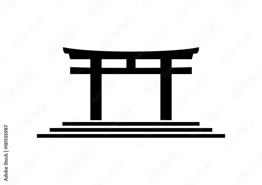 Black Asian Pagoda on Temple Illustration Logo Silhouette