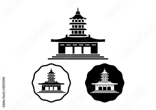 Classic Asian Travel Pagoda Temple China Illustration Logo Symbol flat