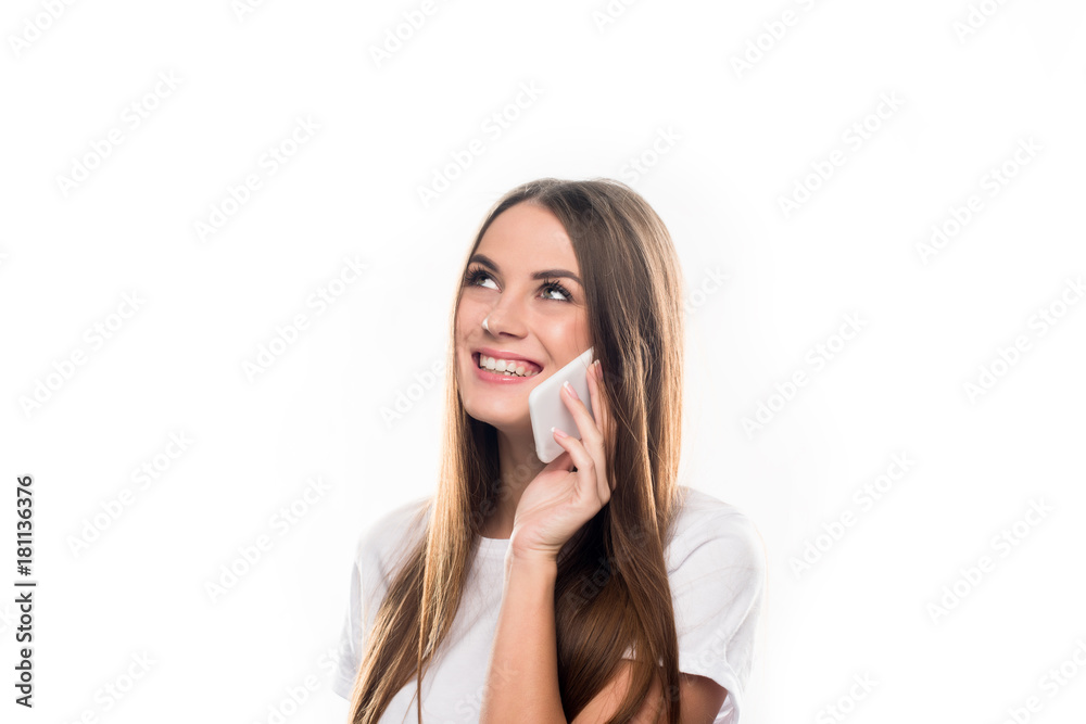 Girl talking by smartphone Girl talking by smartphone