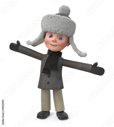 3d illustration Little Boy wearing Winter Clothes