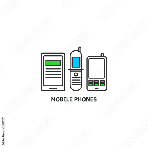 Old mobile phones recycle concept icon in line design, vector flat illustration isolated on white background