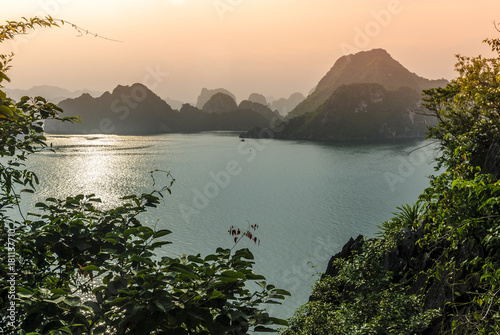 sight of Halong Bay and of its islands to the evening in Vietnam.