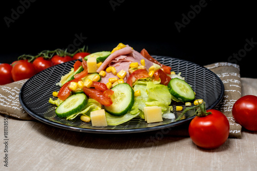 Fresh fruits salad and ham