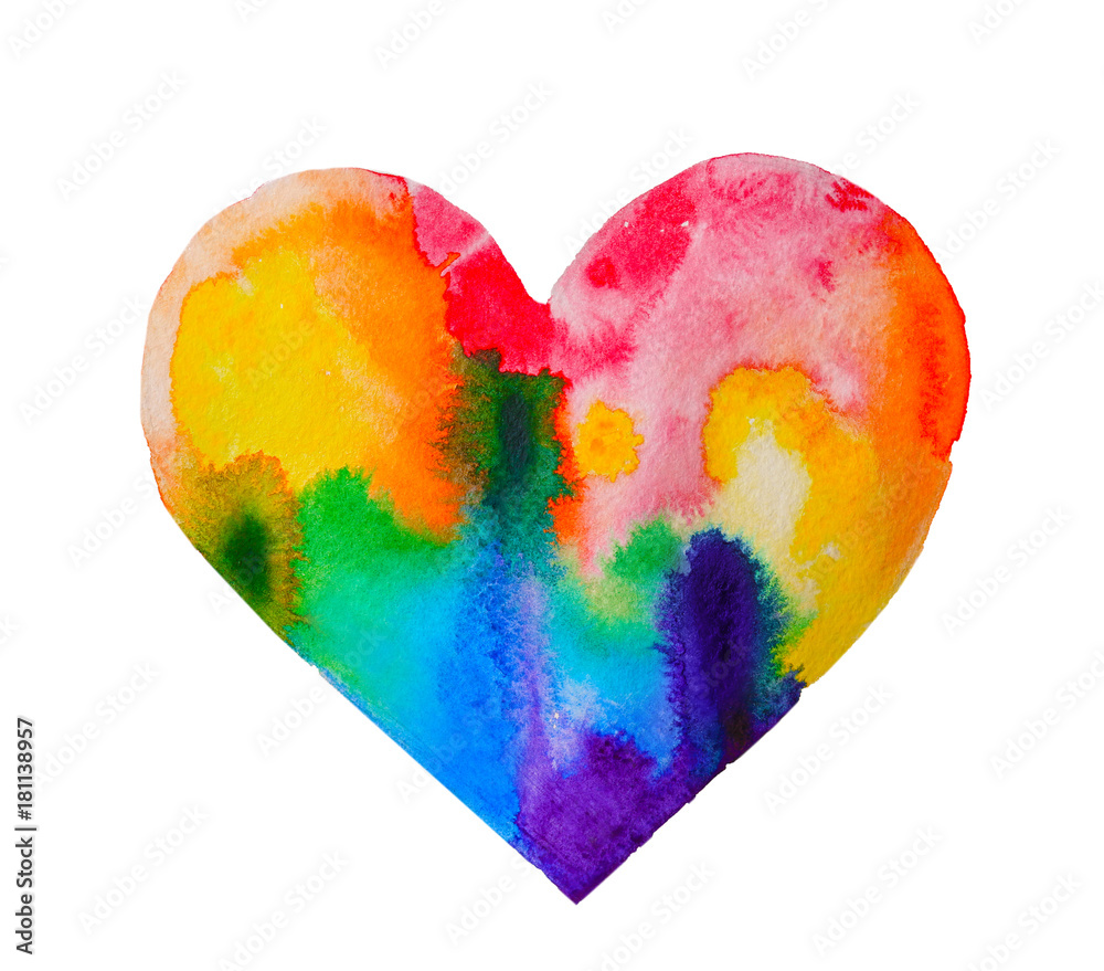 Fototapeta premium Watercolor rainbow heart on white paper