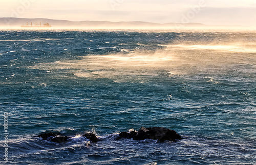 Bora wind in the Trieste gulf at sunset