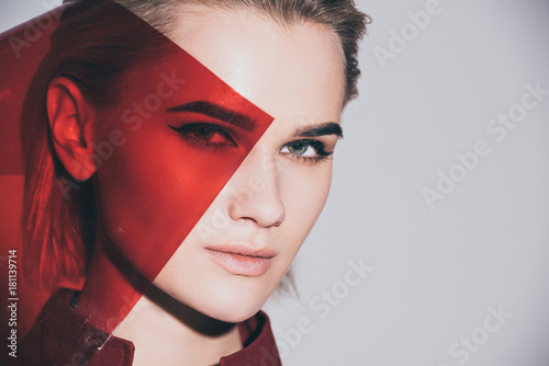 fashionable girl with red filter photo