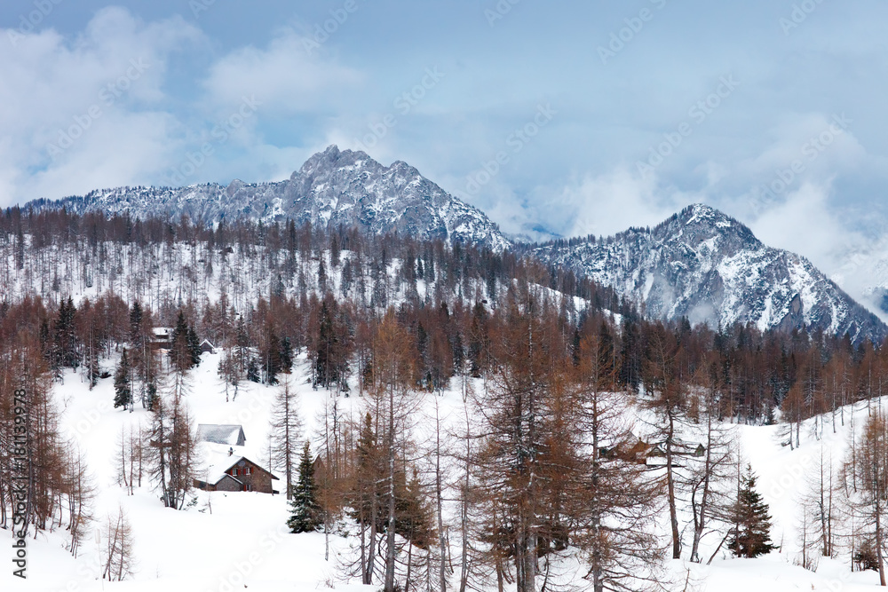 Beautiful Alpine mountains. Winter landscape.